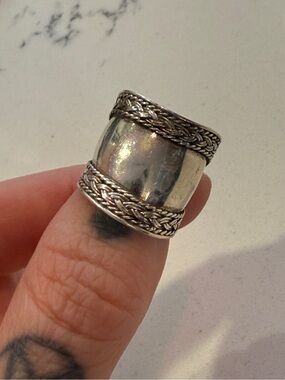vintage sterling silver thick band ring braided sz 4.5 4.75